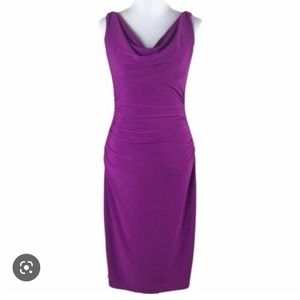 Ralph Lauren Cowl Neck Dress Purple Ruched Sleeveless Knee Length (sz 12)